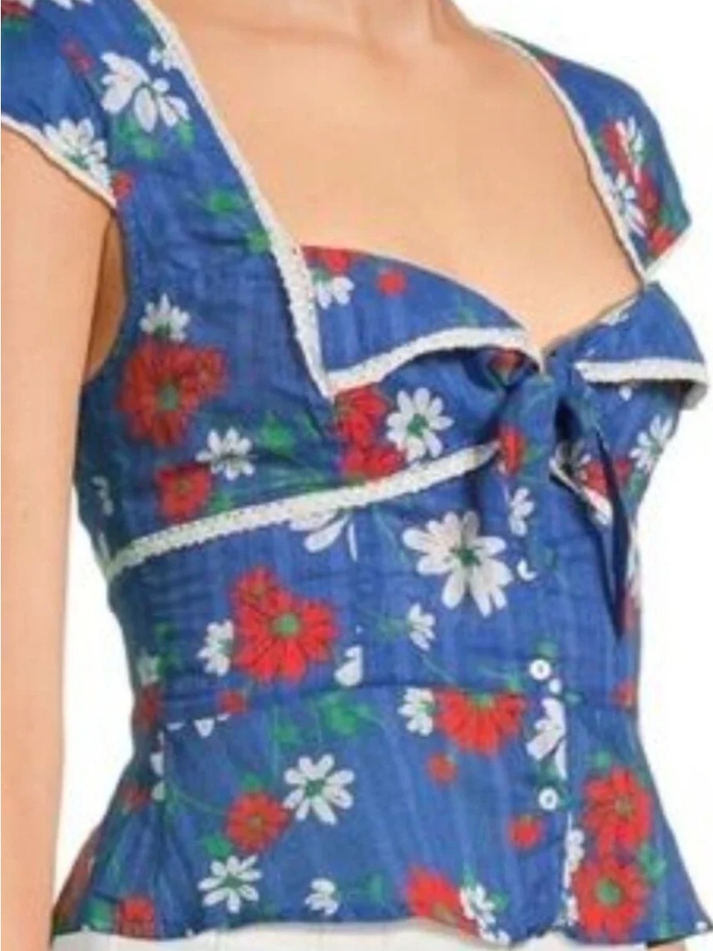 Free People Call Me Baby Blue Floral Tie-Front Sweetheart Top